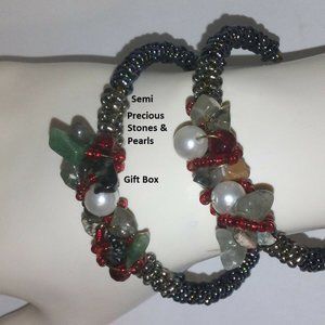 bangle bracelet flexible handmade hematite pearls